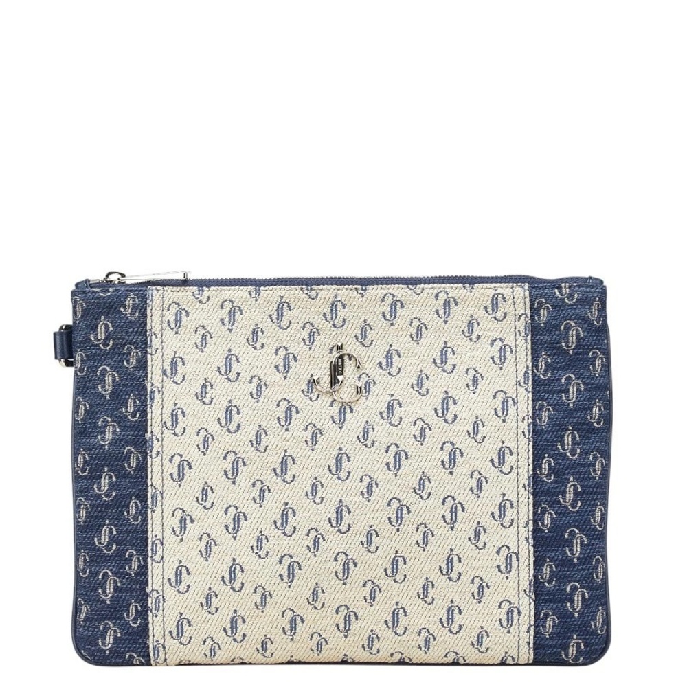 Jimmy Choo Derek Sand dune Jacquard Clutch Bag in Beige and Navy EUC